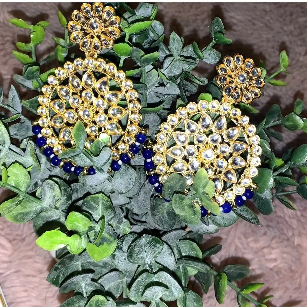 NEW Aheli Gold & Blue Ethnic Indian Traditional Fashion Jewelry Dangle Earrings